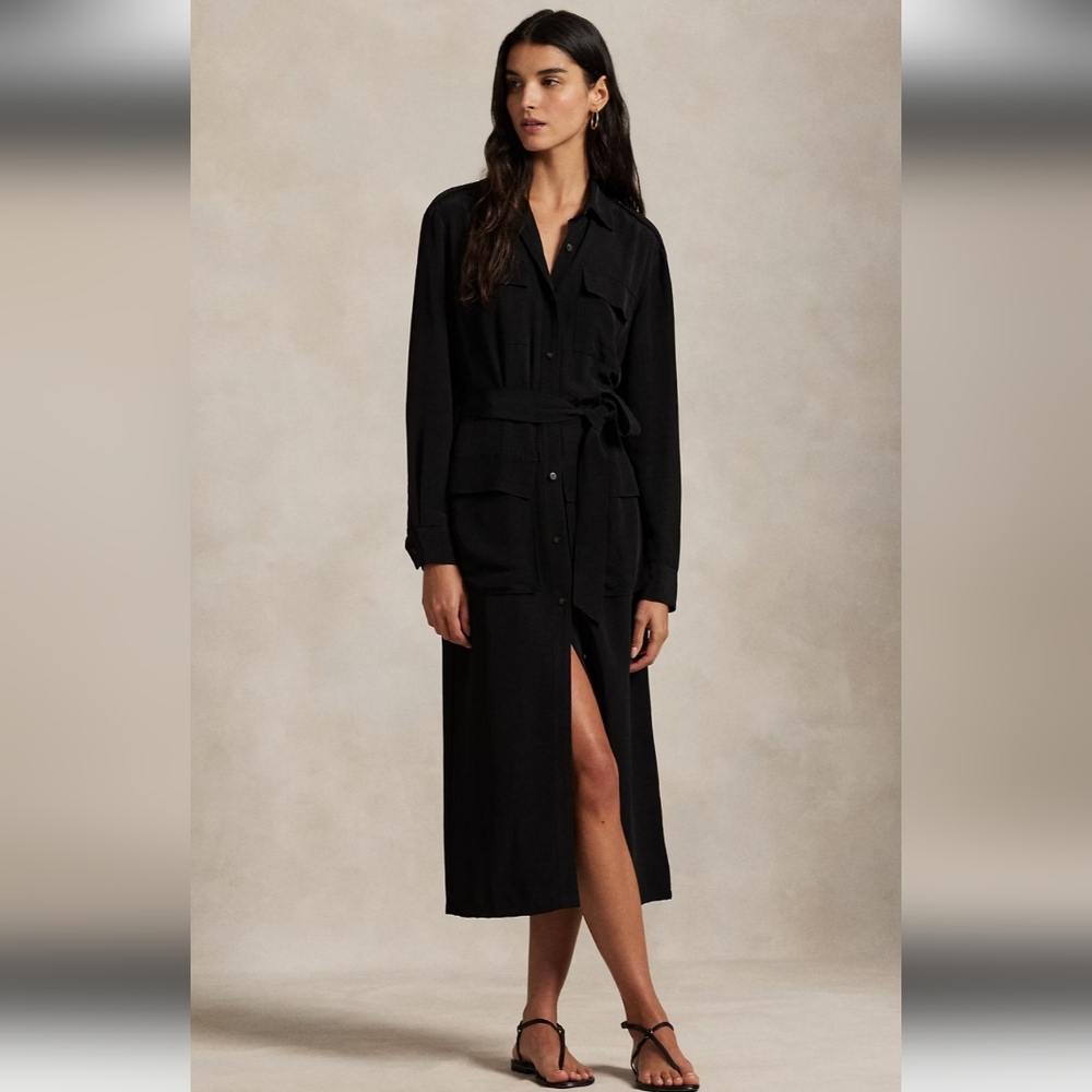 Black Tie Event Shirt Dress V-Neck LBD Pockets & Belt Plus OX